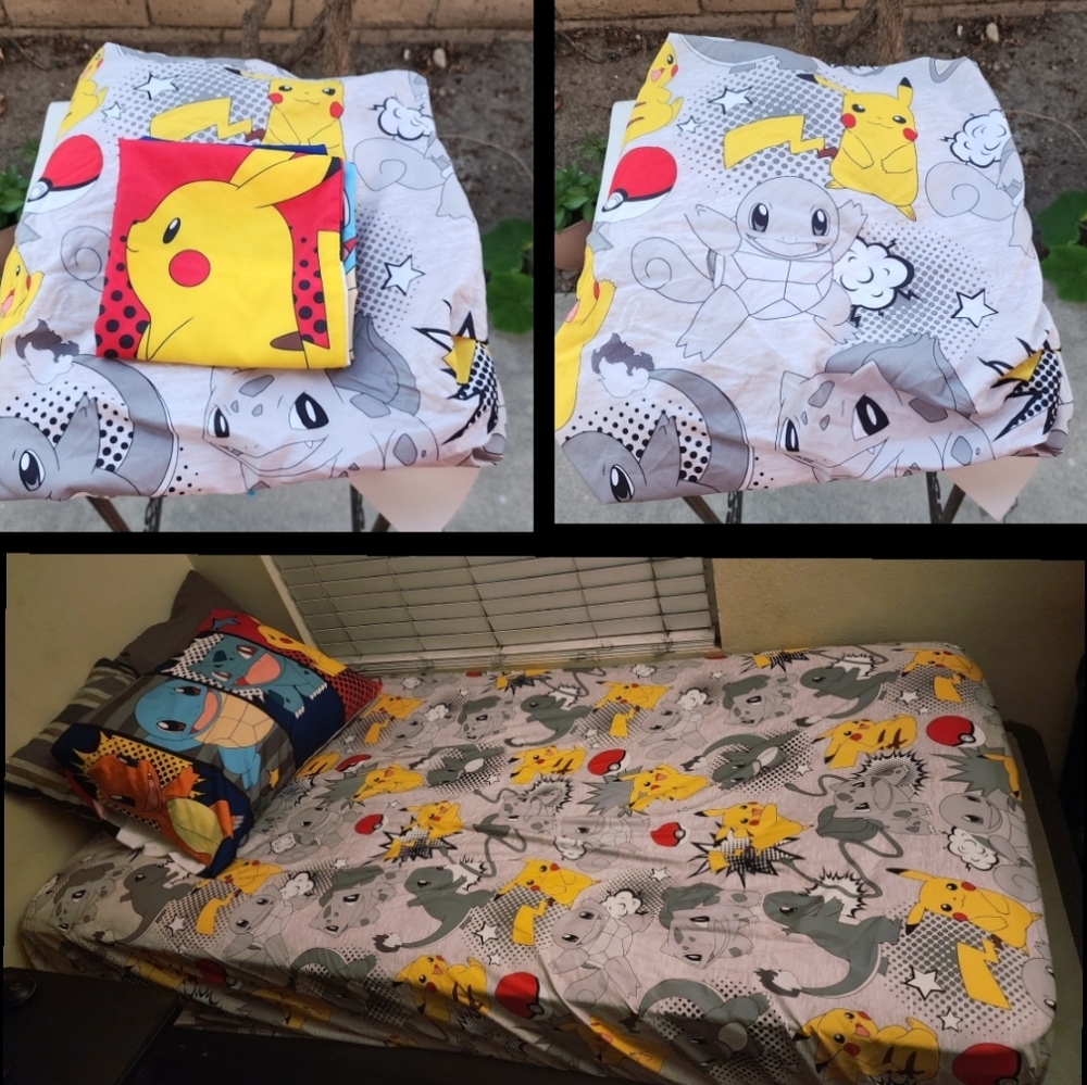 2024 Two Piece Gray Kids Set - TWIN Fittted Bed Sheet & Pillowcase - POKEMON
